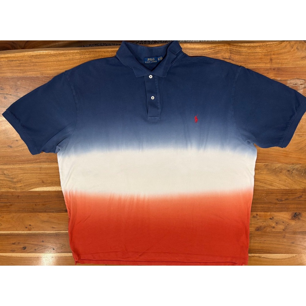Polo Ralph Lauren Mens 3XLT Ombre Dip Dye Polo Shirt Blue White Red Big & Tall - Picture 2 of 8